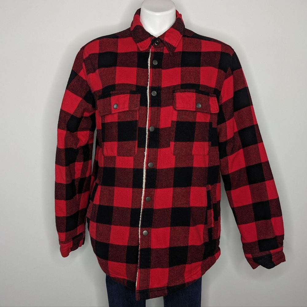Falls Creek red black plaid fleece & flannel button up jacket